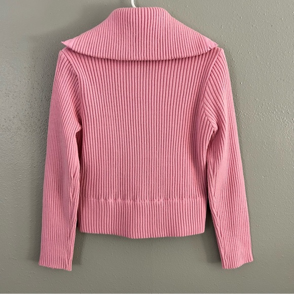 J.J. Basics Y2K Bubblegum Pink Quilted Ribbed Knit Full Zip Sweater Jacket Sz XL - Picture 5 of 7